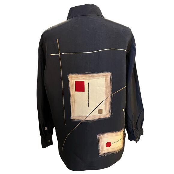 Vintage Doncaster Navy Blue Asian Inspired Long Sleeve Blouse Size M - Picture 4 of 6